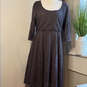 SWAK Elegant Long Sleeve Lace Dress in Charcoal / Lace Overlay , 2X